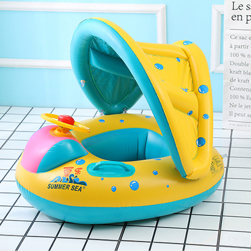 Baby Sunshade Swimming Ring With Steering Wheel Baby Seat Boat Horn Boat Home Children&#039;s Swimming Ring Swimming Pool Toy