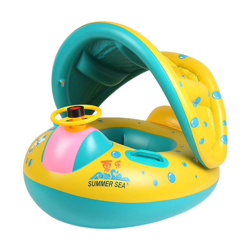 Baby Sunshade Swimming Ring With Steering Wheel Baby Seat Boat Horn Boat Home Children&#039;s Swimming Ring Swimming Pool Toy