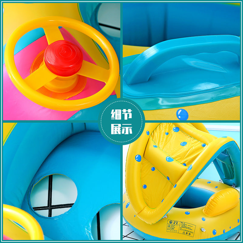 Baby Sunshade Swimming Ring With Steering Wheel Baby Seat Boat Horn Boat Home Children&#039;s Swimming Ring Swimming Pool Toy